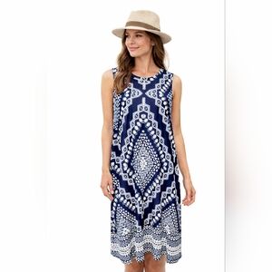 Womans Apt 9 Size Small Blue White Boho Spring Summer Shift Dress With Pockets